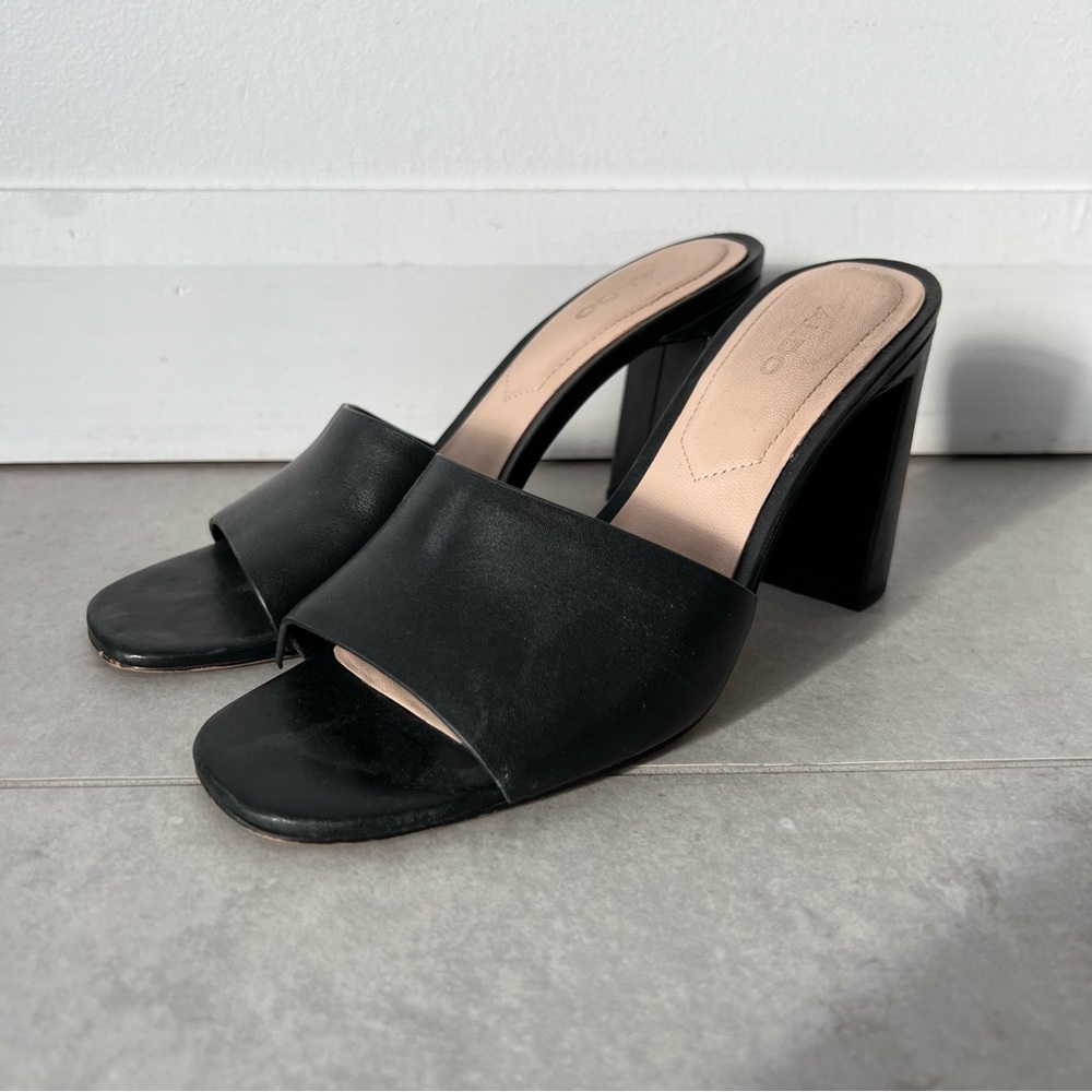 Aldo black heeled mules
